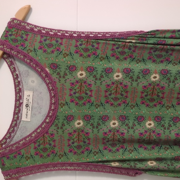 Natural Life Floral Green Willow Trim Sleeveless Maxi Dress Sz L - Picture 6 of 9